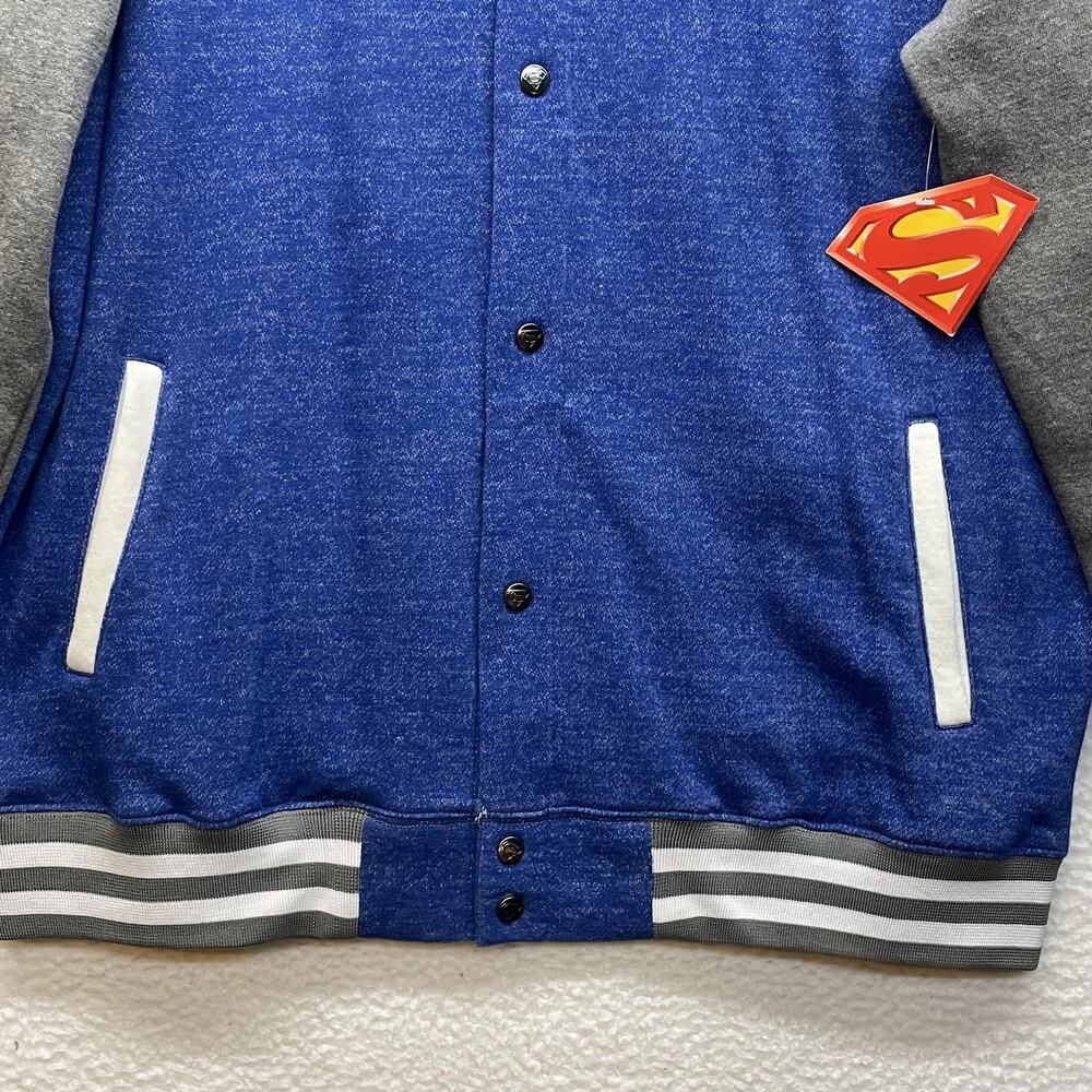 Superman Bioworld Jacket Mens XL Blue Gray Varsity Fleece Snap DC Comics Logo - Picture 5 of 11